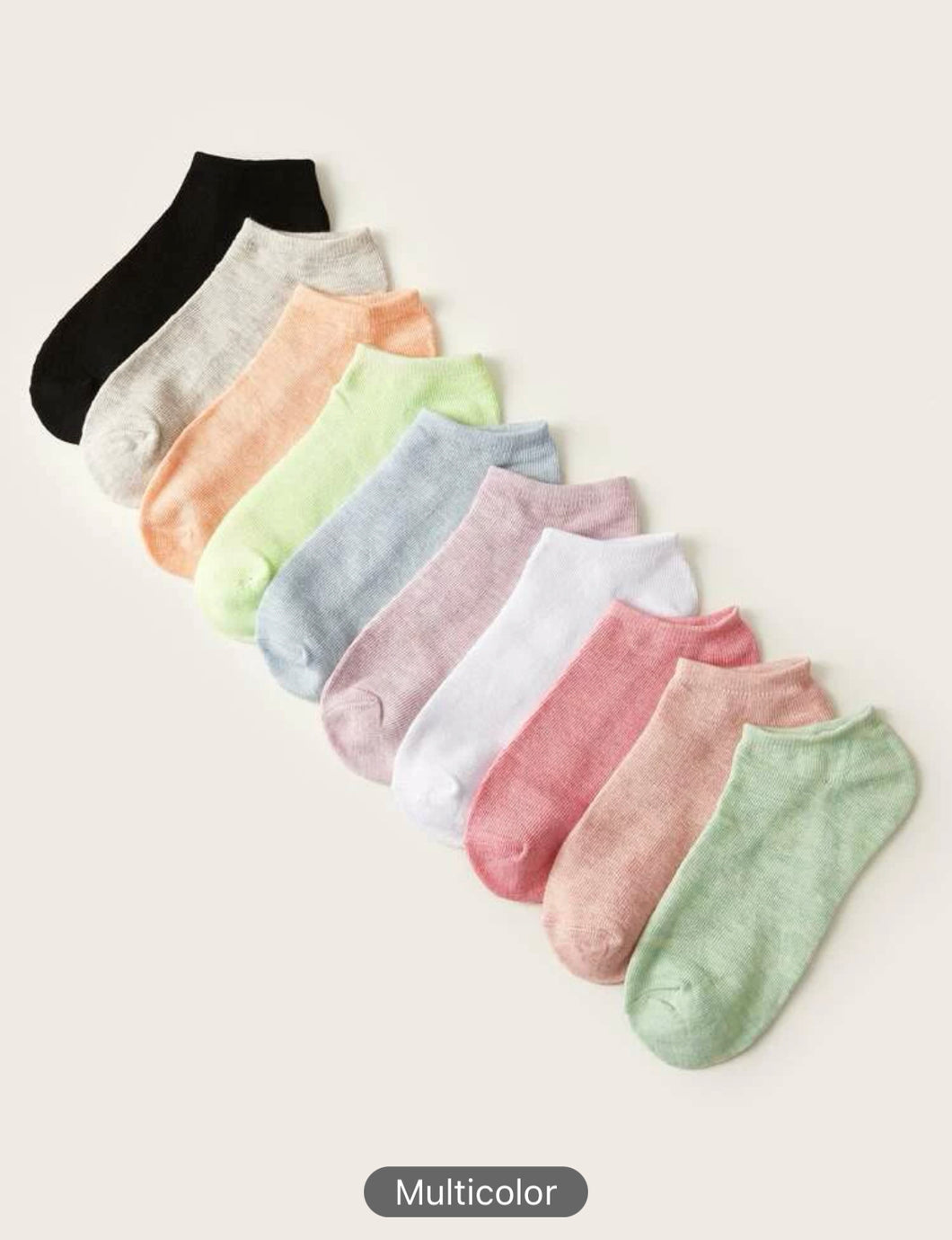 10pairs Multicolored Solid Ankle Socks