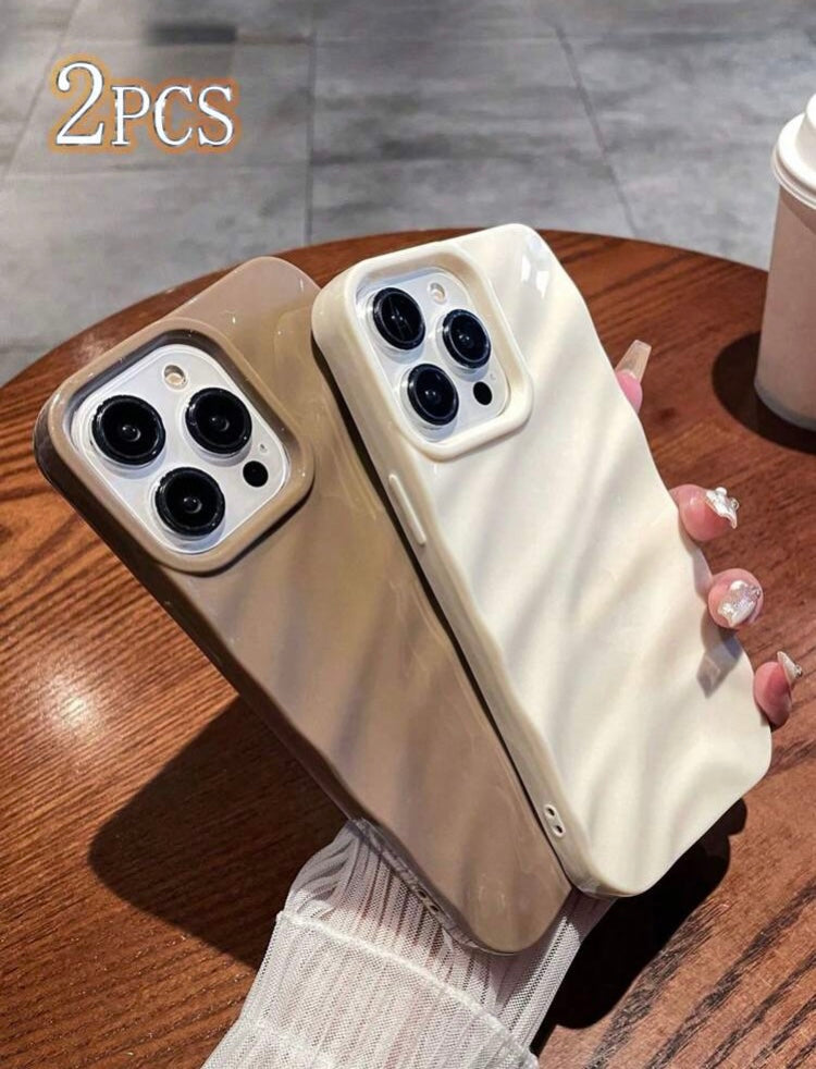 2pcs 3D Pleated Texture Shockproof Phone Case Compatible With IPhone 11/12/13/14/15/15Pro/15Promax