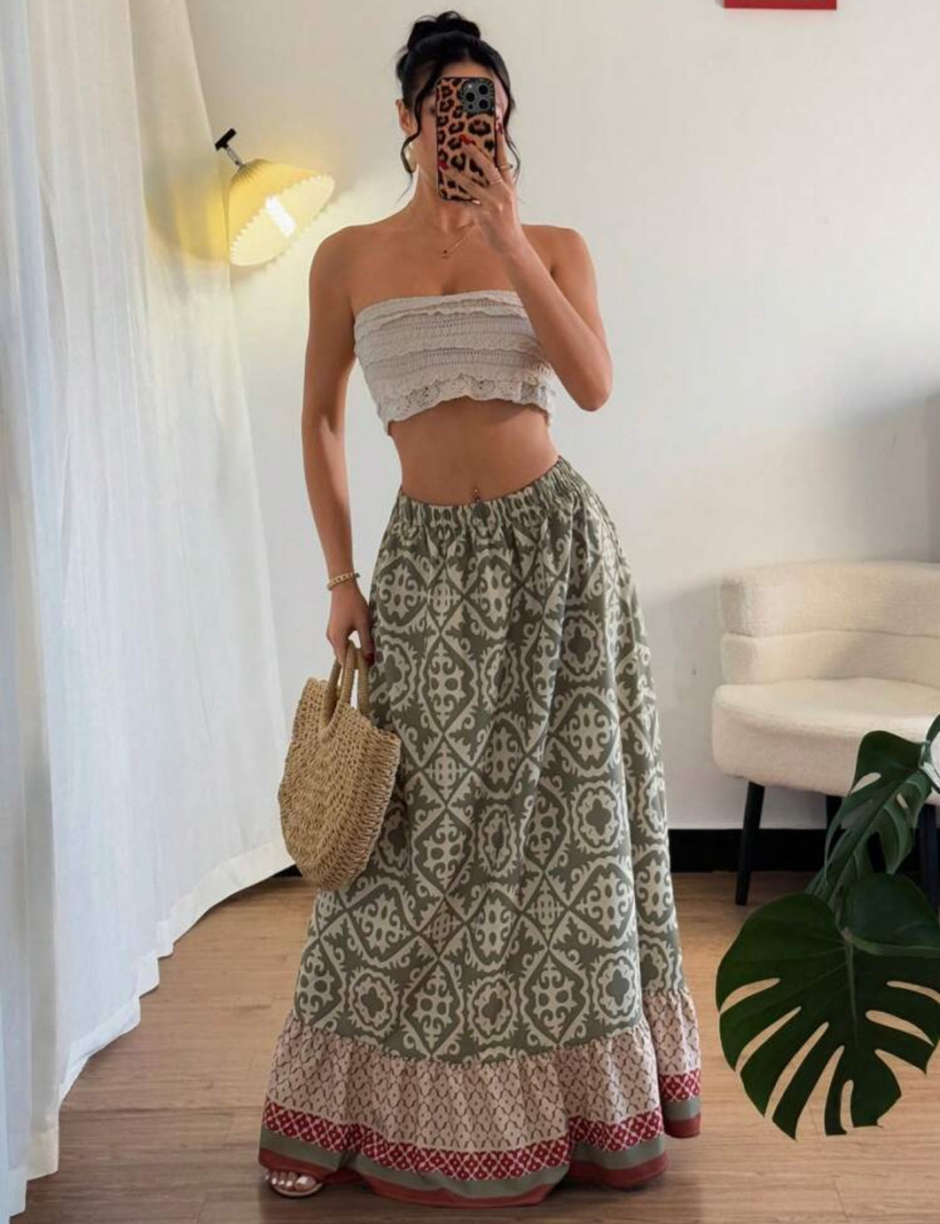 Breezaya تنورة ماكسي أنيقة للنساء على طراز بوهيمي للعطلات، للشاطئ والإجازة