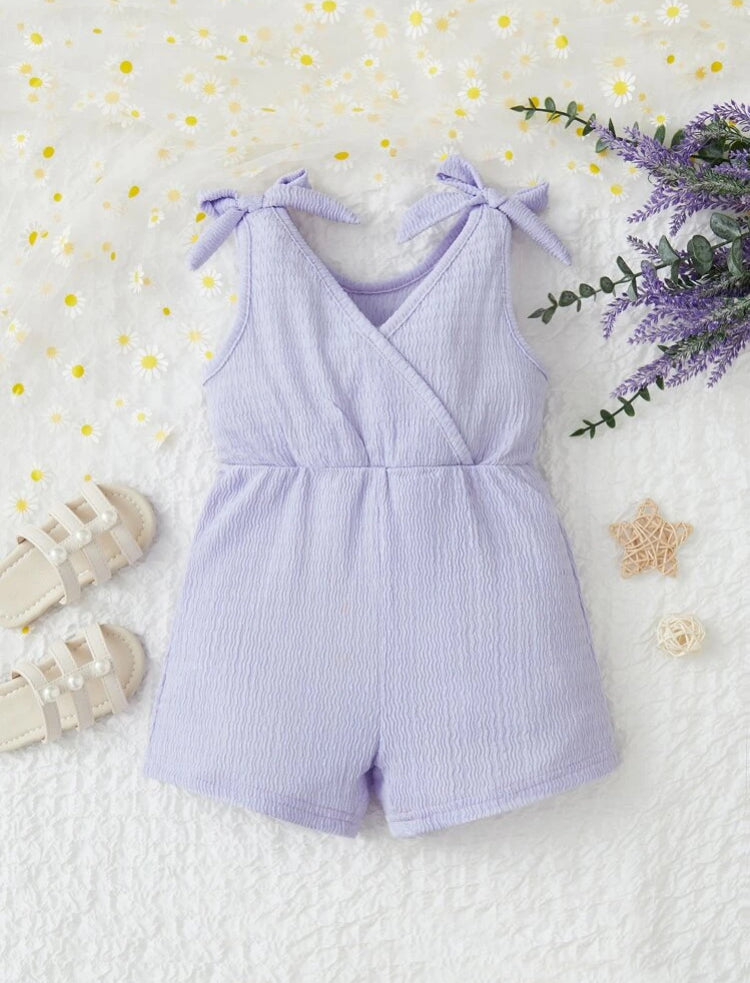 Baby Girl Knot Shoulder Overlap Collar Romper