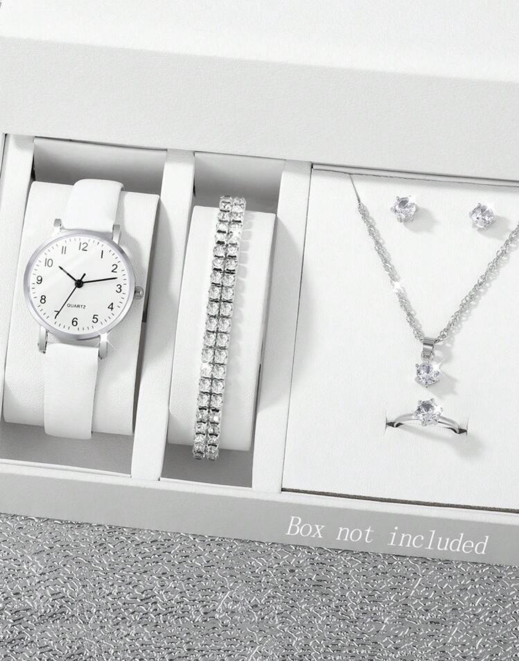 6 قطع ساعات ذهبية جميلة وأنيقة بسوار جلد أبيض، ساعات كوارتز مدمجة للنساء، أفضل هدية قلادة, سوار, خاتم, أقراط للصديقة في مناسبات عيد الهالوين والكريسماس وعيد الميلاد والعودة إلى المدرسة