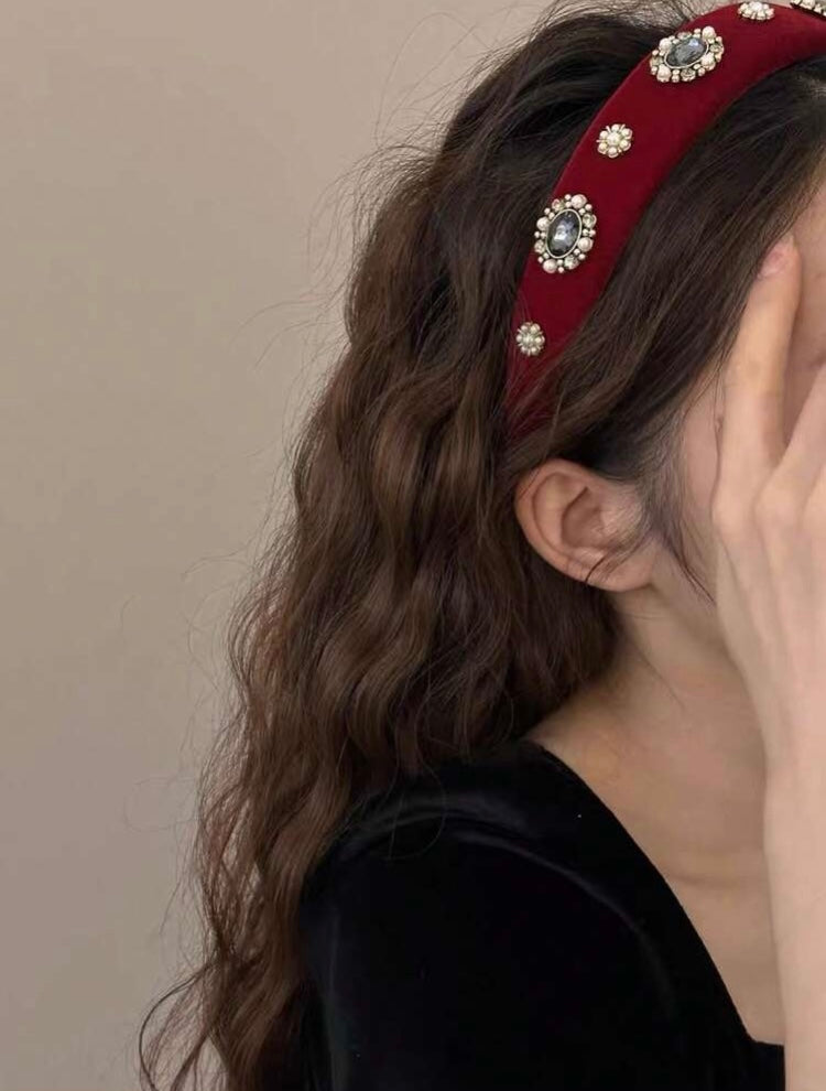 1pc Ladies' High-End Extra Wide Pearl, Alloy & Rhinestone Hair Hoop Suitable For Birthday Party, Date, Wedding & Etc. Elegant