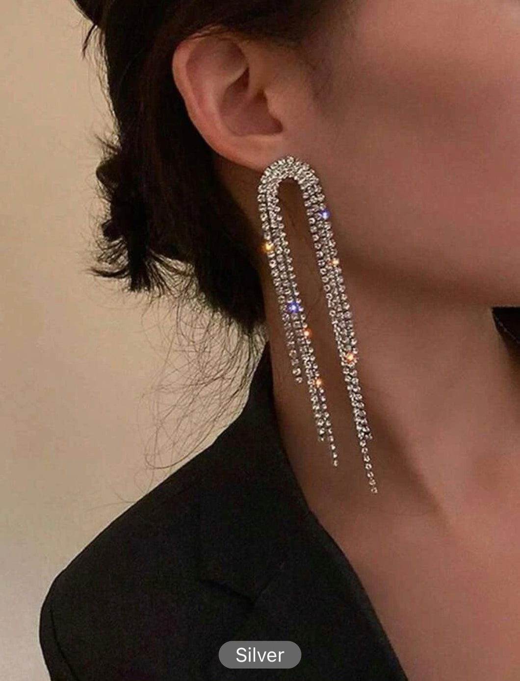 1pair Luxury Rhinestone Tassel Drop Earrings For Women For Party