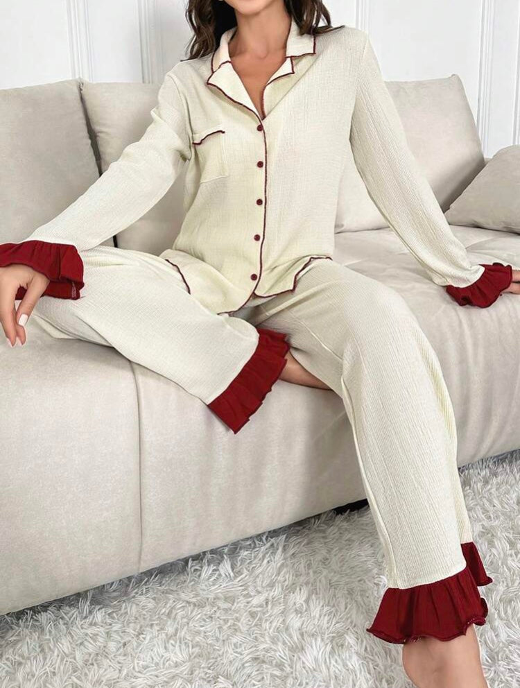 Contrast Ruffle Trim Lounge Set