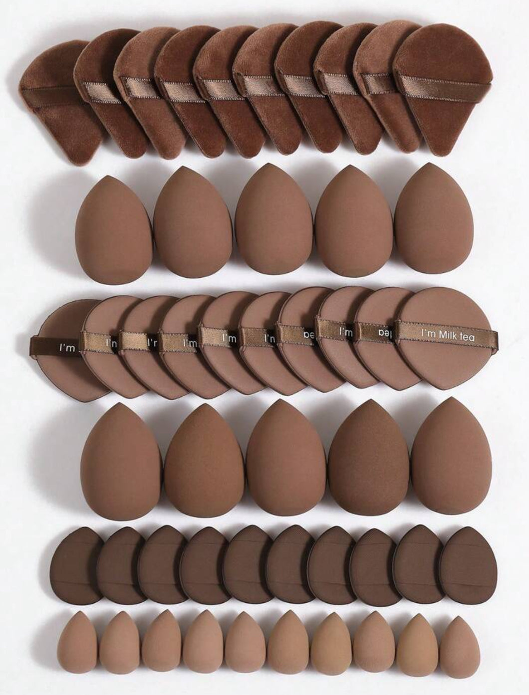 5/10/20/30/40/50/60/80/100 قطعة مجموعة أدوات مكياج تشمل: 10 قطع إسفنجة مكياج للمكياج السائل +10 قطع إسفنجة مكياج صغيرة للمكياج السائل+10 قطع وسادات مسحوق مثلثة لمسحوق فضفاض ومكياج الإعداد+10 قطع وسادات مسحوق وسادة هوائية للمكياج الوجه+10 قطع وسادات مسحوق