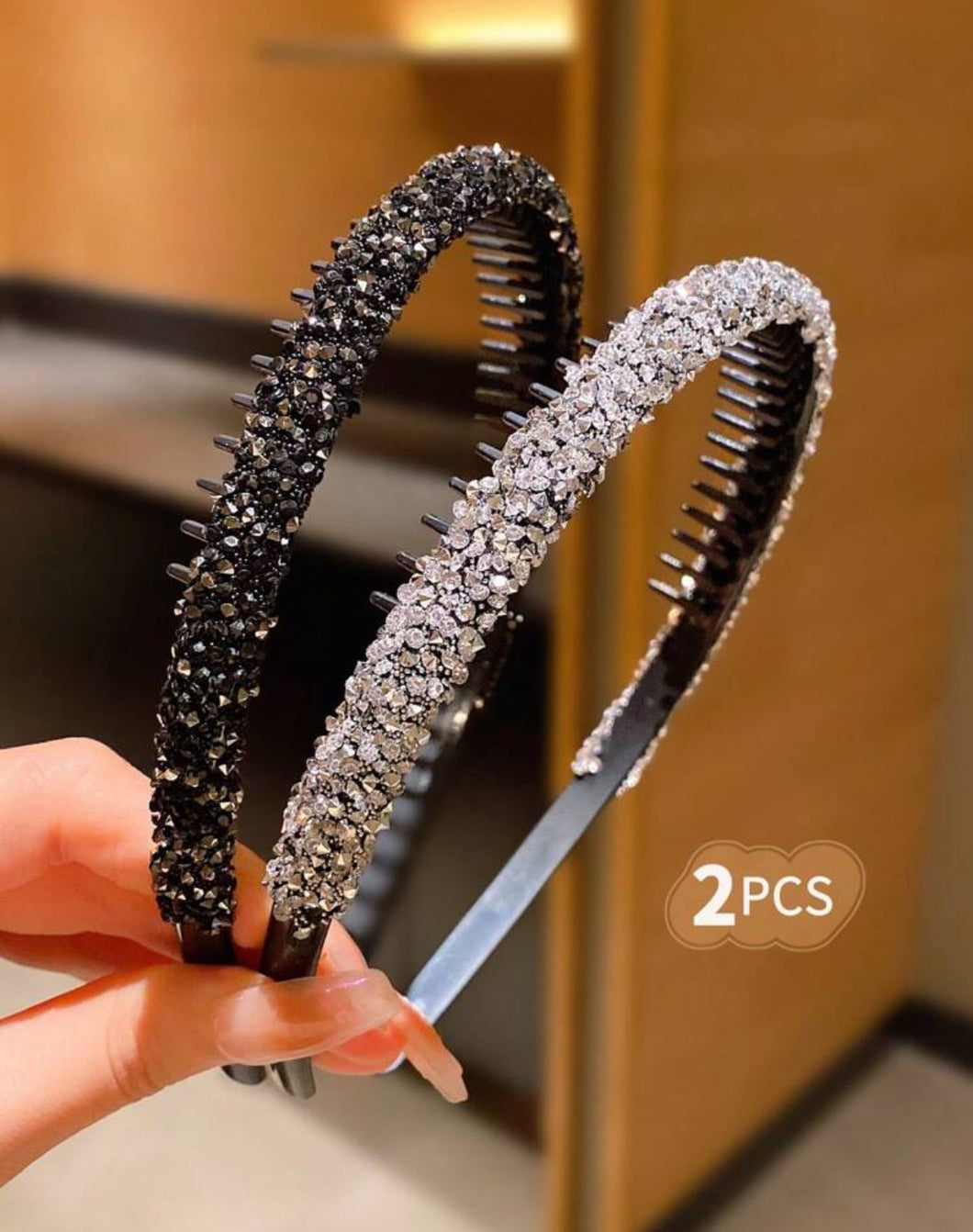 2 قطعة من الحلقات الشعر المرصعة بالراين العصرية للاستخدام اليومي