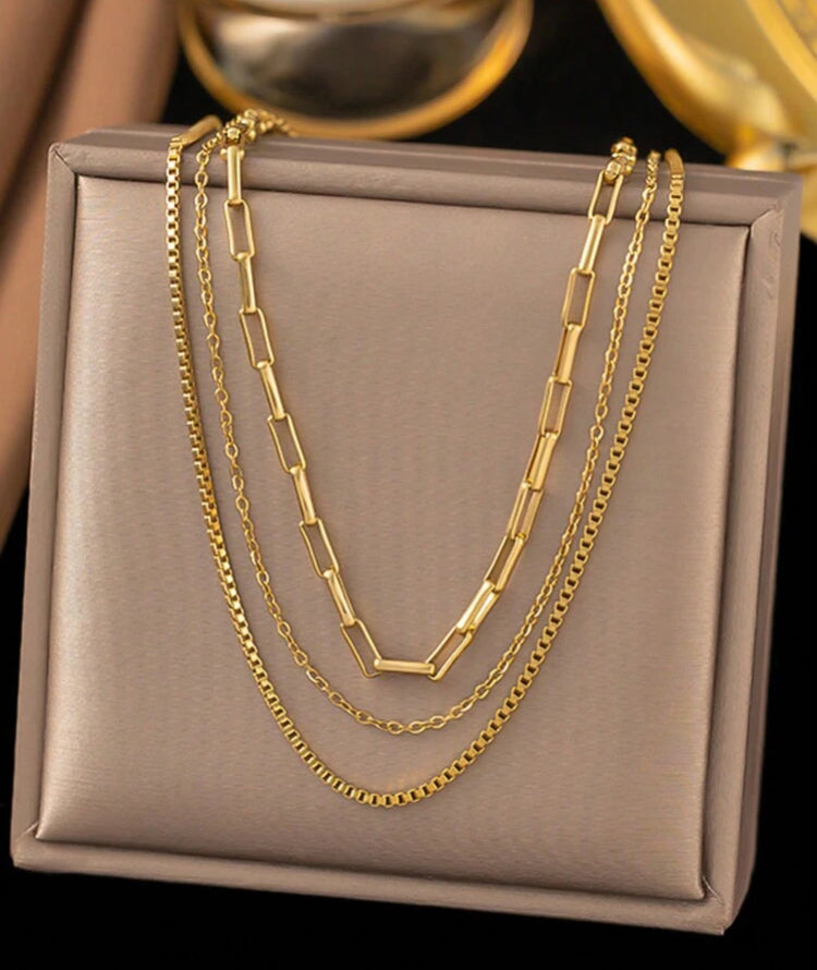 1pc Stainless Steel Three-Layer Box Chain Design Personalized Layered Necklace, Perfect For Daily Wear