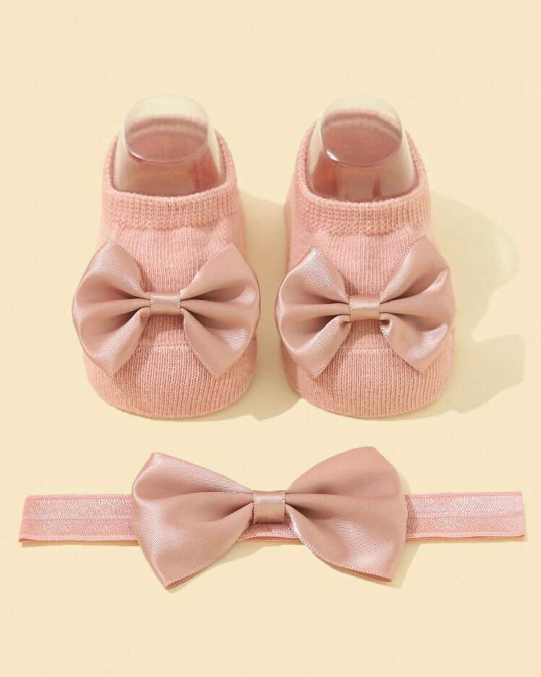 1pair Baby Bow Decor Non-slip Socks & 1pc Hair Band
