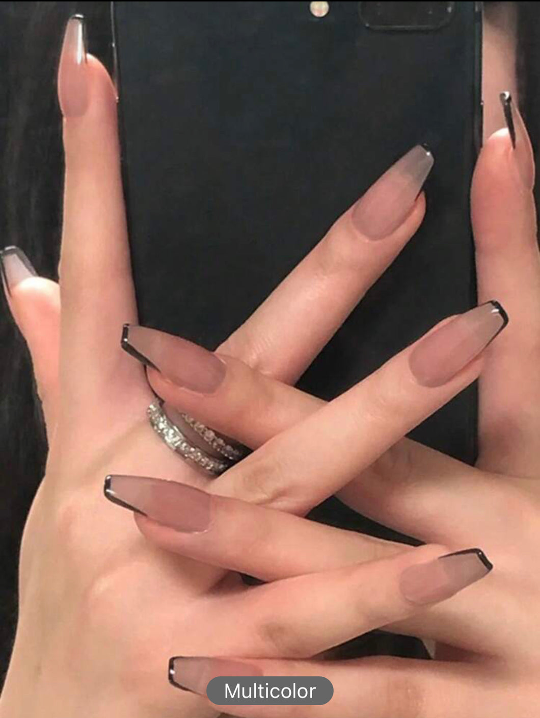 24pcs Long Coffin Ombre Fake Nail & 1sheet Tape & 1pc Nail File