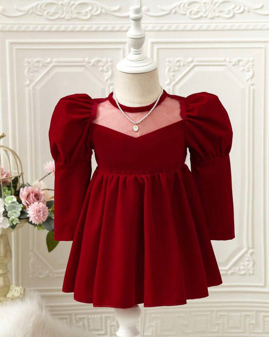 Baby Girl Contrast Mesh Gigot Sleeve Dress