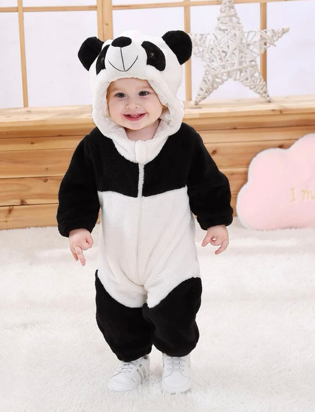 Baby Boy Contrast Panel 3D Ear Design Flannel Jumpsuit