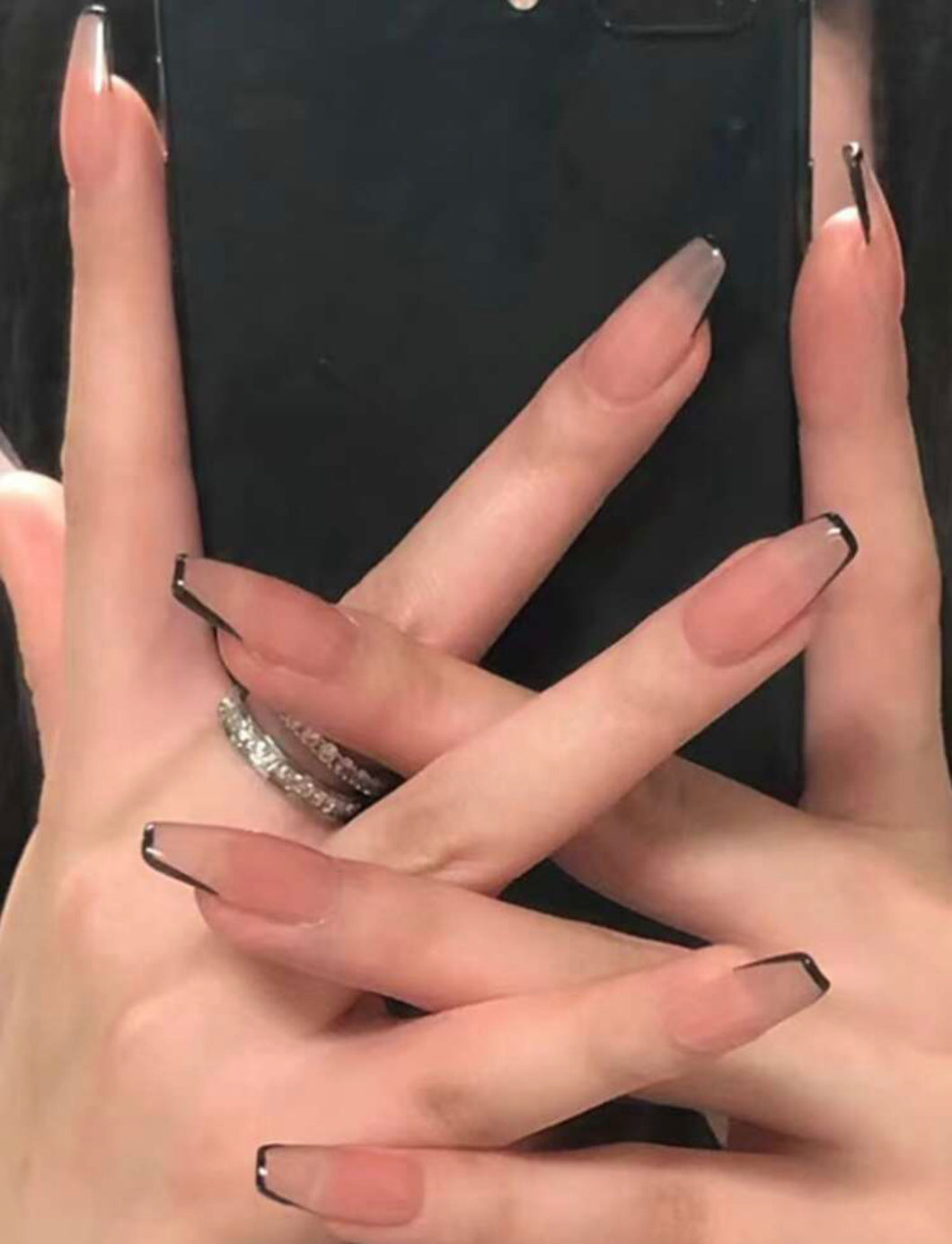 24 قطعة قصير أسلوب نعش تصميم فرنسي مزيف اظافر طقم يضعط الأظافر