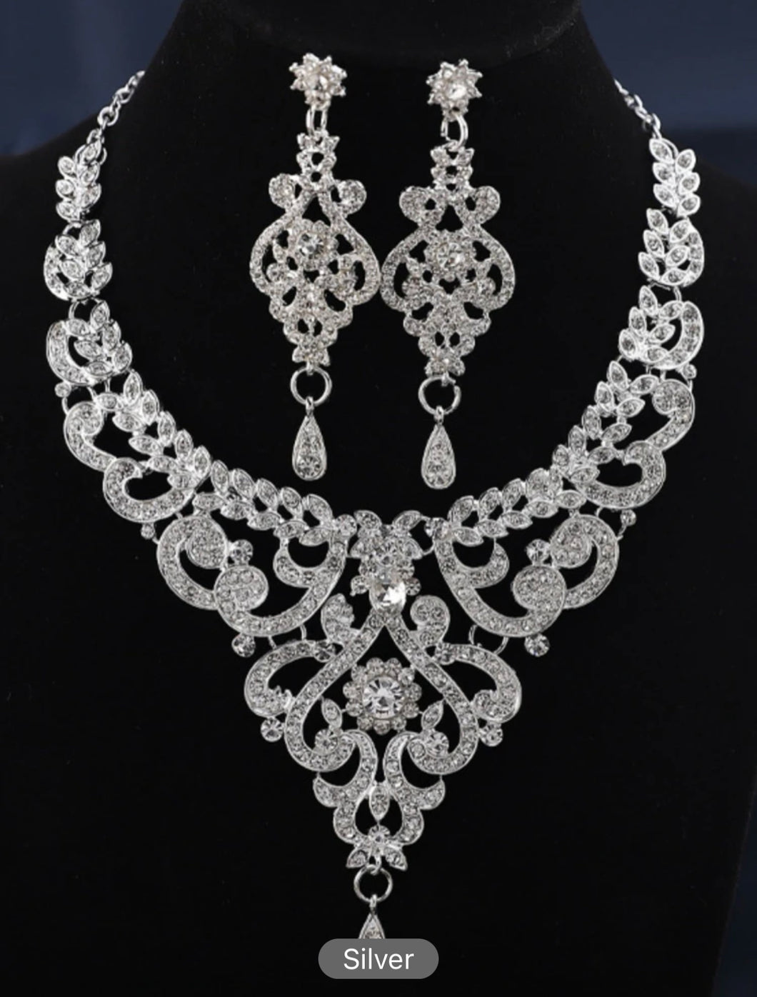 3pcs High-end Elegant Water Drop Rhinestone Inlayed Necklace & Earrings Set For Bridal Wedding Jewelry Decoration