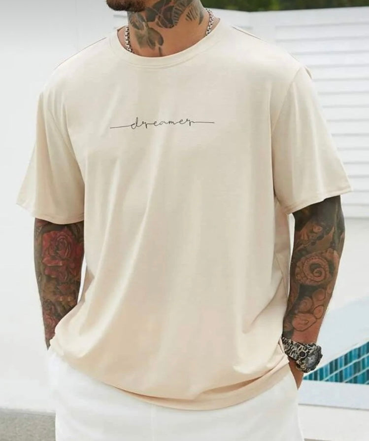 Blacksokak Erkek Bej Dreamer Baskili Oversize Bisiklet Yaka Tshirt