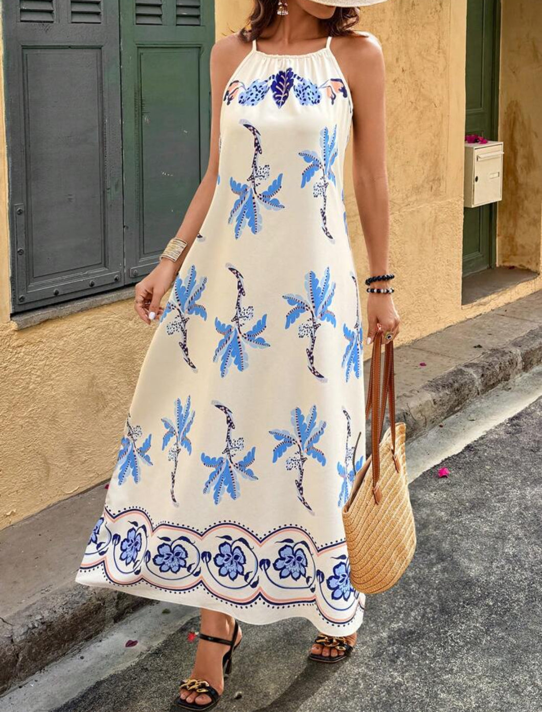 Breezaya فستان صيفي أنيق بدون أكمام مطبوع بطبعات عشوائية للنساء