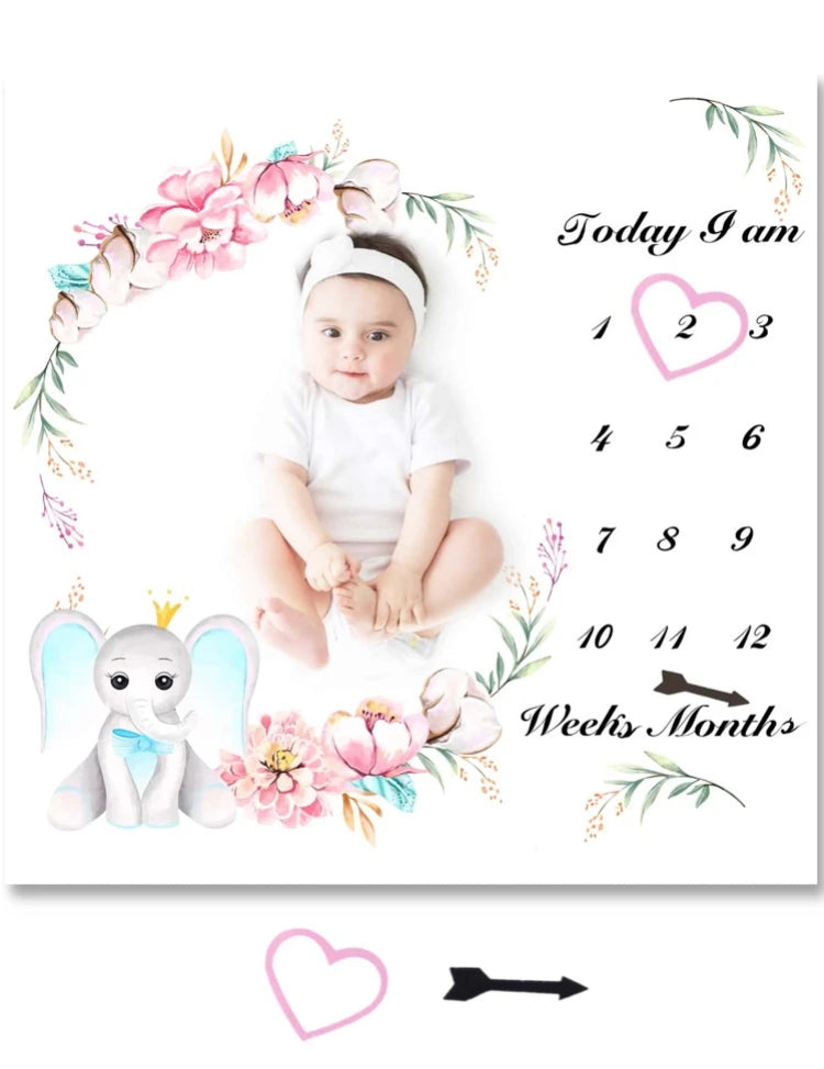 Baby Girl Newborn Photography Cartoon Graphic Blanket With 2pcs Accessory