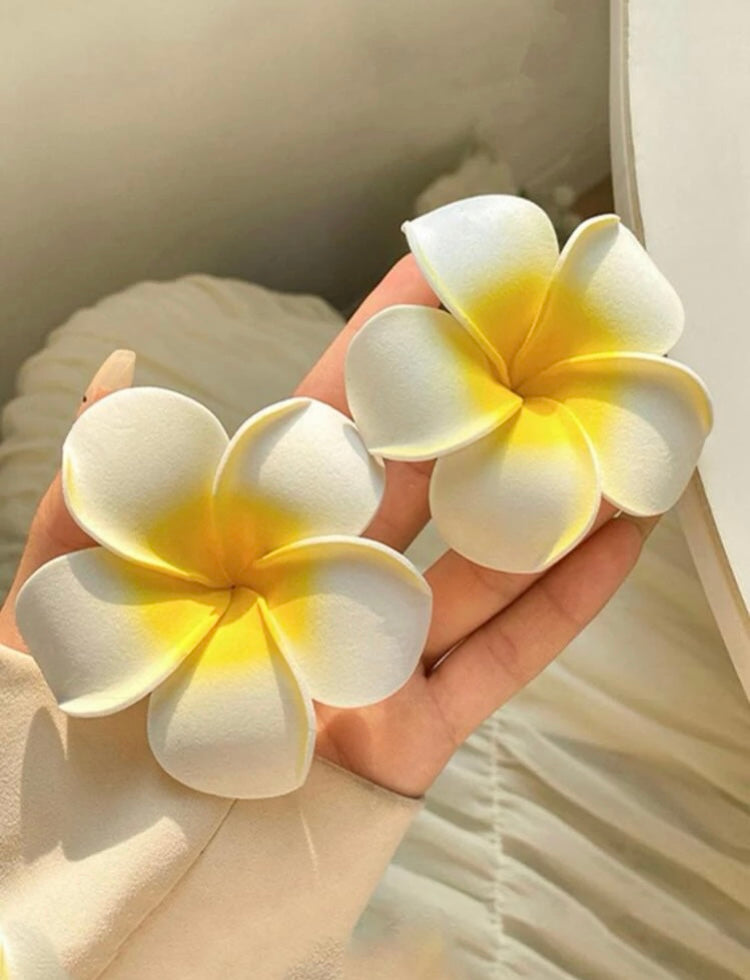 2pcs Women White Yellow Flower Decor Alligator Hair Clip Boho