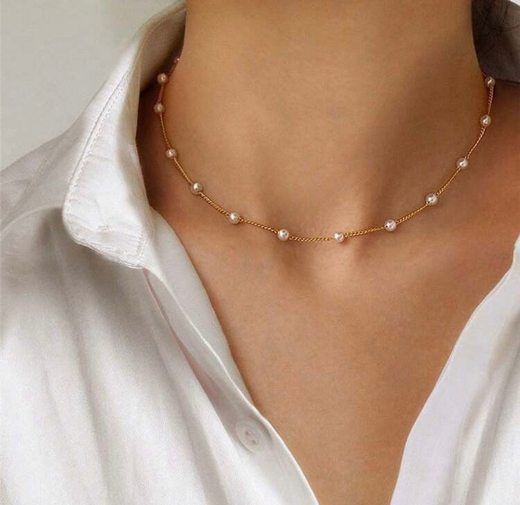 1pcfaux Pearl Necklace Fashionable Choker Collarbone Chain Women's Neck Jewelry Elegant