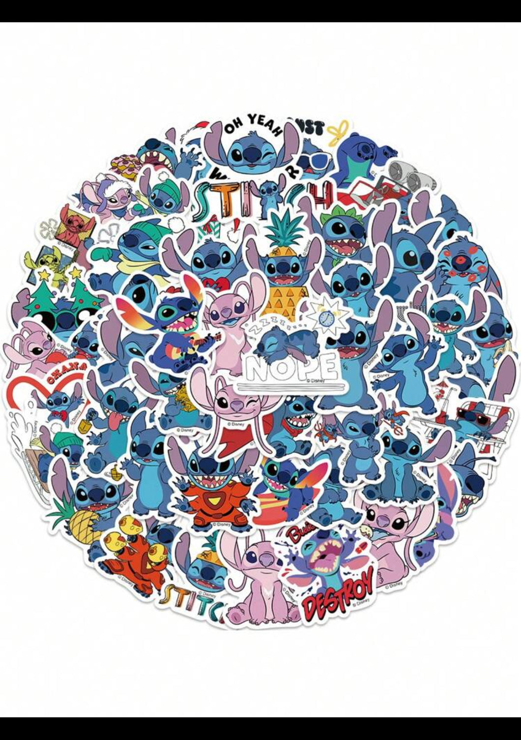 50 قطعة من ملصقات الكرتون ليلو وستيتش الغرافيتي للزينة المقاومة للماء PVC للأمتعة والغيتار وزجاجة الماء وغطاء الهاتف والكمبيوتر المحمول والهدايا