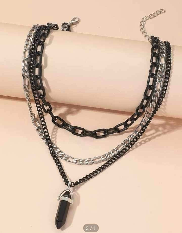 1pc Multilayer Black Metal Chain Stone Snake Pendant Necklace Suitable For Women's Daily Wear