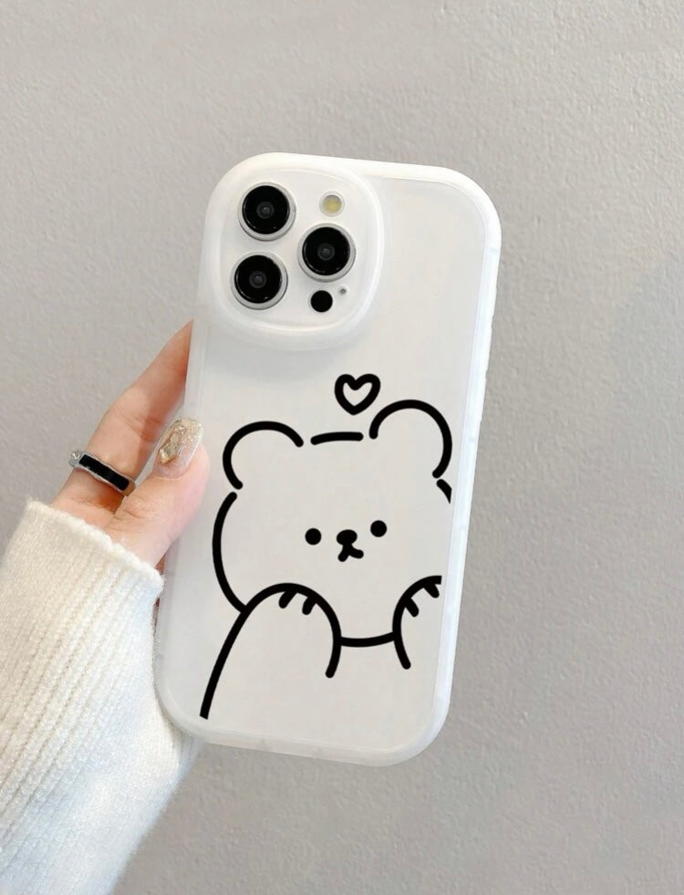 1pc Cute Bear & Love Heart Printed Matte Phone Case Compatible With Apple, Samsung, Galaxy, IPhone 11/13/15 Pro Max, S24Ultra And Other Models