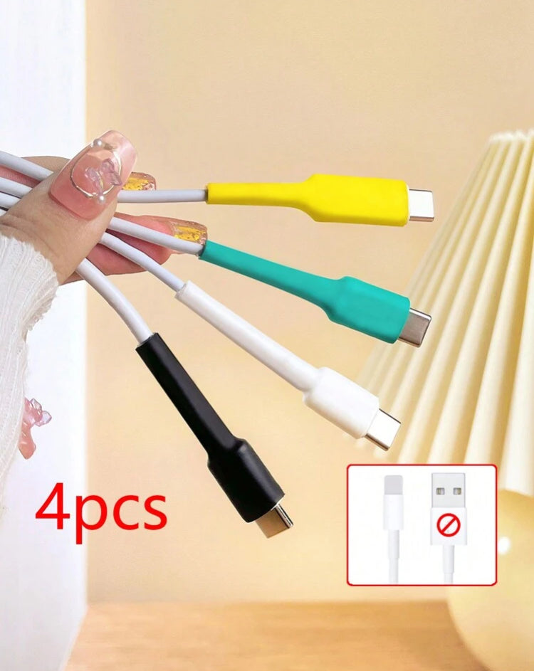 4pcs Four-Color Heat-Shrink Tube Protector Compatible With Apple 5W/8cm Data Cable, Charger Repair Tool, Headphone Anti-Break Cable Winder