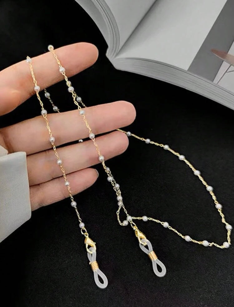1pc Fashionable Women's Simple Faux Pearl Eyeglasses Chain Anti-Slip Retainer Faux Pearl Decorative Eyewear Strap