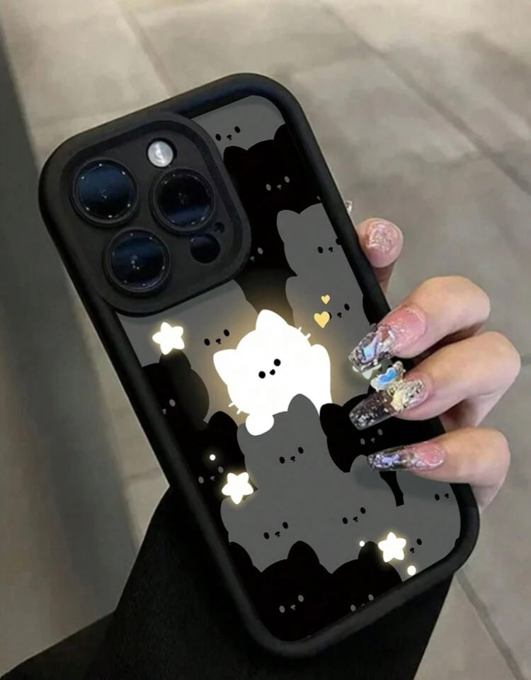 1pc Simple Cat Pattern Black Hard PC Full Coverage Phone Case (Anti-Scratch/Anti-Fingerprint) Compatible With IPhone