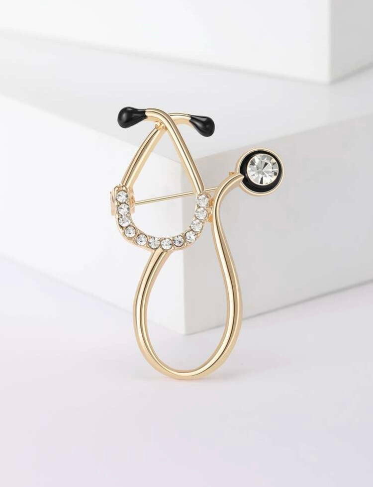 1pc Fashionable Zinc Alloy Rhinestone Stethoscope Shaped Brooch Suitable For Women's Daily Wear