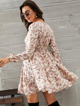 Load image into Gallery viewer, SHEIN Frenchy Ditsy Floral Print Guipure Lace Insert Lantern Sleeve Dress
