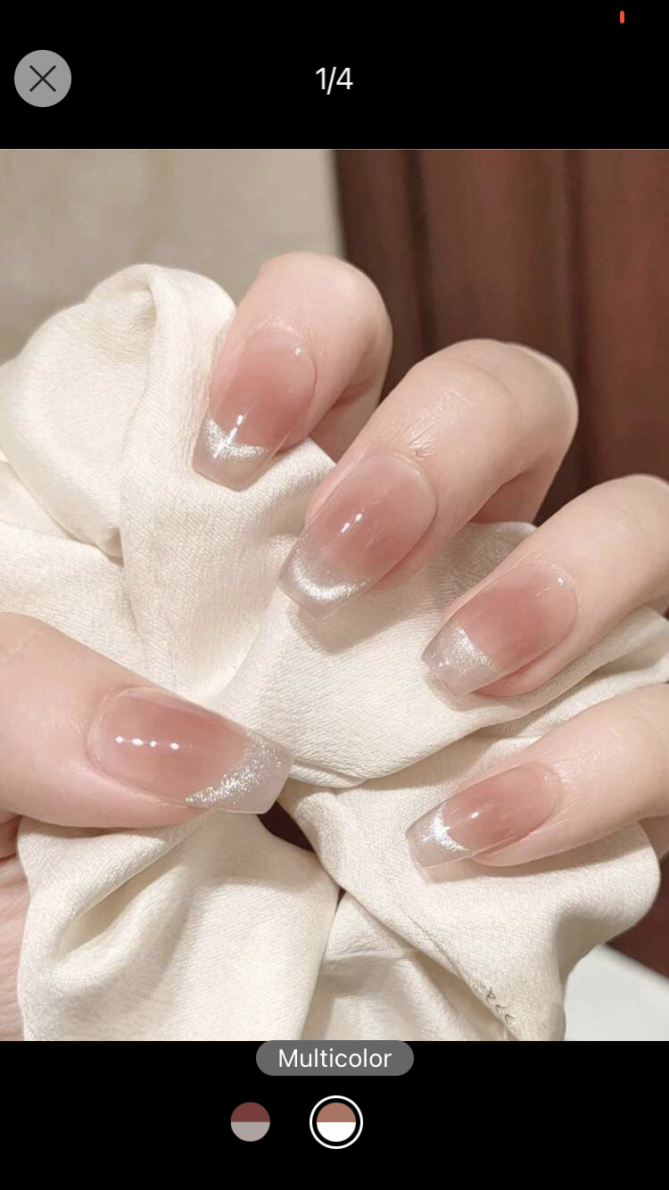 24pcs Short Coffin Shape French Blush, Smiling Cat Eye & Japanese Style Nail Tips Set, Including 1pc Jelly Glue & 1pc Nail File, Suitable For Party, Dance And Daily Wear