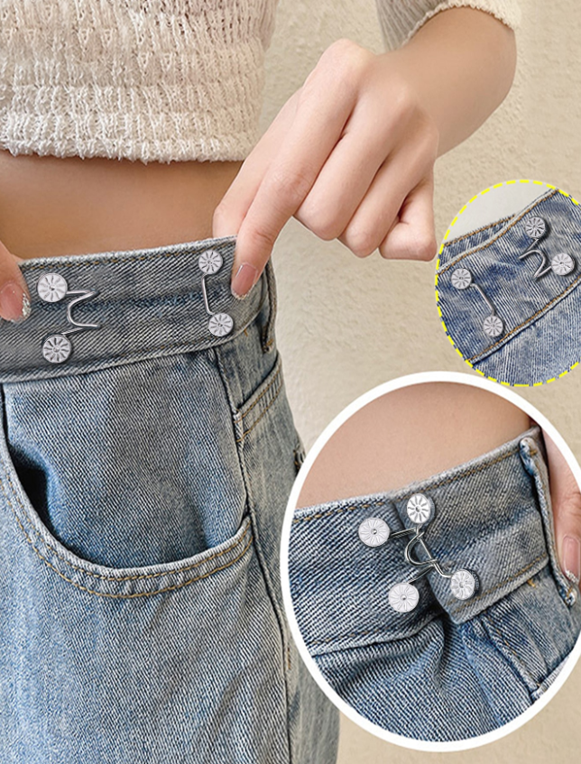 2pcs Women's Brooch Set Tighten Waist Brooches Nail Free Alloy Daisy Pants Jeans Adjustable Waist Clip Pins Clothing Accessories