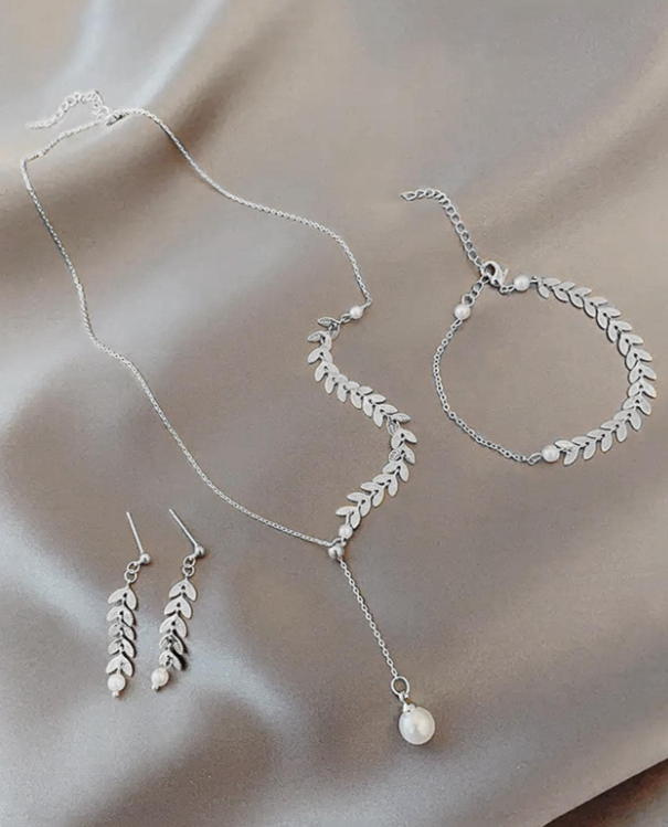 4pcs/set Leaf Decor Jewelry Set
