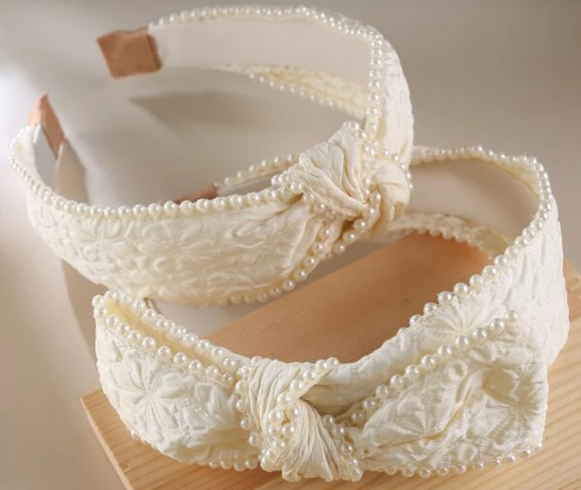 2pcs Faux Pearl & Bow Decor Wide Headband