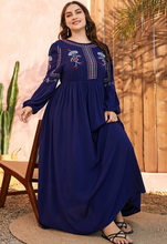 Load image into Gallery viewer, SHEIN Modely Plus Floral Embroidery Lantern Sleeve Maxi Dress
