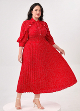 Load image into Gallery viewer, SHEIN Mulvari Plus Polka Dot Print Ruffle Trim Pleated Hem Shirt Dress
