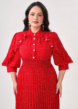 Load image into Gallery viewer, SHEIN Mulvari Plus Polka Dot Print Ruffle Trim Pleated Hem Shirt Dress
