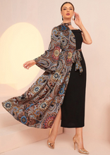 Load image into Gallery viewer, SHEIN Modely Graphic Print Asymmetrical Neck Belted 2 In 1 Dress
