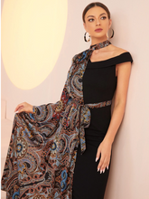 Load image into Gallery viewer, SHEIN Modely Graphic Print Asymmetrical Neck Belted 2 In 1 Dress
