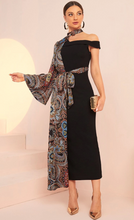 Load image into Gallery viewer, SHEIN Modely Graphic Print Asymmetrical Neck Belted 2 In 1 Dress
