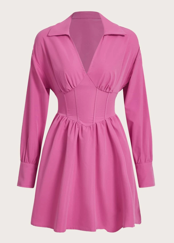 SHEIN EZwear Plus Solid V-collar Drop Shoulder Dress