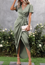 Load image into Gallery viewer, SHEIN Belle Solid Ruched Front Wrap Hem Satin Dress

