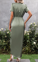 Load image into Gallery viewer, SHEIN Belle Solid Ruched Front Wrap Hem Satin Dress
