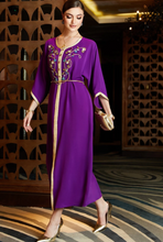 Load image into Gallery viewer, SHEIN Najma Floral Embroidery Contrast Trim Belted Kaftan
