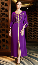 Load image into Gallery viewer, SHEIN Najma Floral Embroidery Contrast Trim Belted Kaftan

