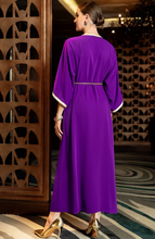 Load image into Gallery viewer, SHEIN Najma Floral Embroidery Contrast Trim Belted Kaftan
