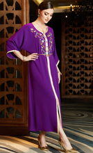 Load image into Gallery viewer, SHEIN Najma Floral Embroidery Contrast Trim Belted Kaftan
