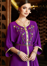 Load image into Gallery viewer, SHEIN Najma Floral Embroidery Contrast Trim Belted Kaftan
