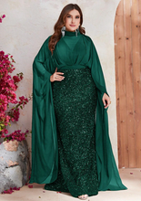 Load image into Gallery viewer, Giffniseti Plus Cloak Sleeve Sequin Formal Dress
