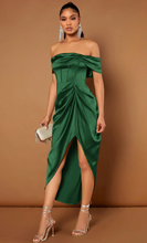 Load image into Gallery viewer, SHEIN BAE Off Shoulder Ruched Asymmetrical Hem Dress
